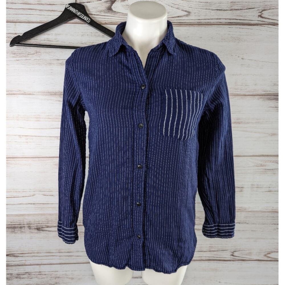 Madewell Navy Blue Stripe Button Down Shirt sz XS